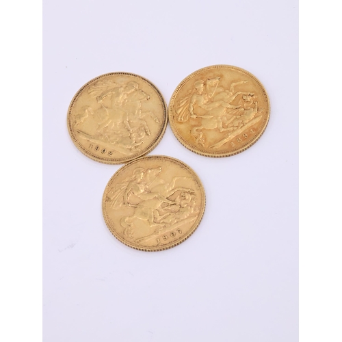 367 - Three half sovereigns