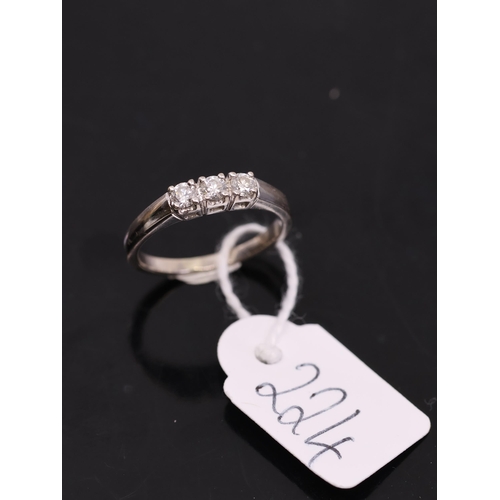 224 - A diamond three stone ring, set in 18ct white gold, showing as finger size I a half