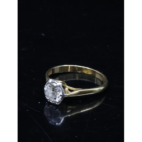 24 - A diamond solitaire ring set in 18ct gold finger size O, estimated weight of diamond 0.80cts to 1ct