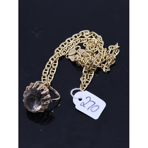 270 - A gold large stone ring and a gold chain