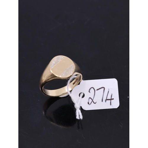 274 - A gents gold signet ring, showing as finger size T