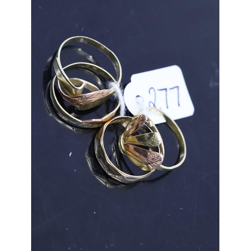 277 - Four 14ct gold rings, showing as finger size N, N , P a half, and M