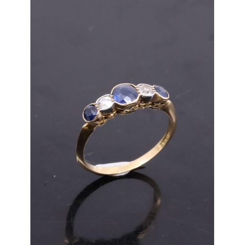 125 - A sapphire and diamond five stone ring set in 18ct gold finger size N half