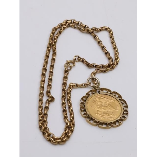 18 - A sovereign pendant on a 9ct gold chain, total weight approx. 19.3 grams