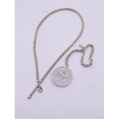 200 - A silver chain and brooch and bracelet