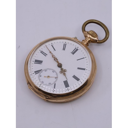 139 - A 14kt gold half hunter pocket watch approx. 74.5 grams (metal dust cover)