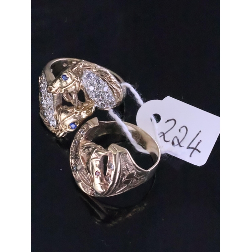 224 - Two gold rings approx. 19 grams finger sizes S