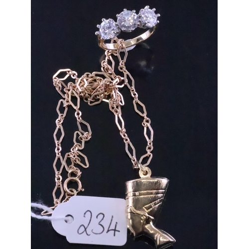 234 - A gold pendant and chain and gold cz ring,  total weight approx. 9.7 grams