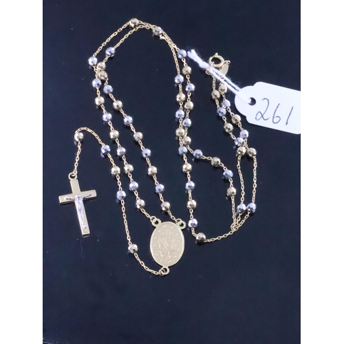 261 - A 14ct gold rosary bead chain with cross and medal, approx. 8.6 grams