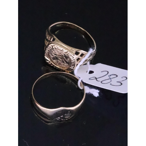 283 - Two gold rings approx. 3.6 grams finger size R & O