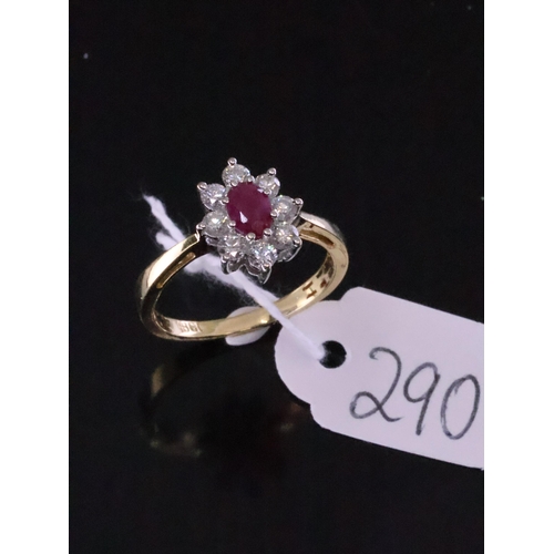 290 - A ladies 18ct ruby diamond cluster ring approx. 3.1 grams finger size O