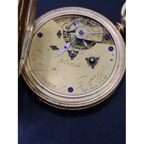 145 - A rare Irish 18ct gold pocket watch by John Donegan number 19758 hallmarked Dublin 1881, the case is... 