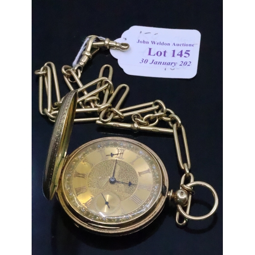 145 - A rare Irish 18ct gold pocket watch by John Donegan number 19758 hallmarked Dublin 1881, the case is... 