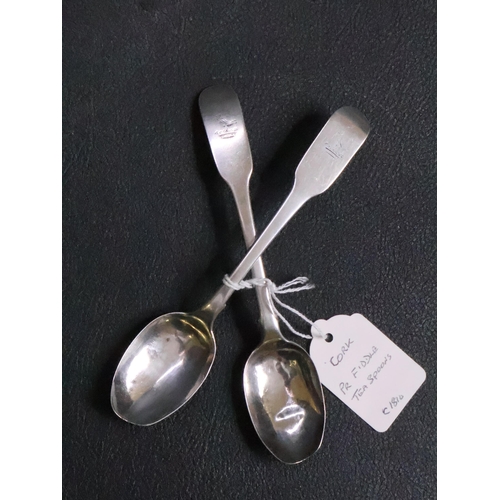 304 - Two Irish silver teaspoons, both marked Sterling of Cork circa 1800-1810 total weight approx. 40 gra... 