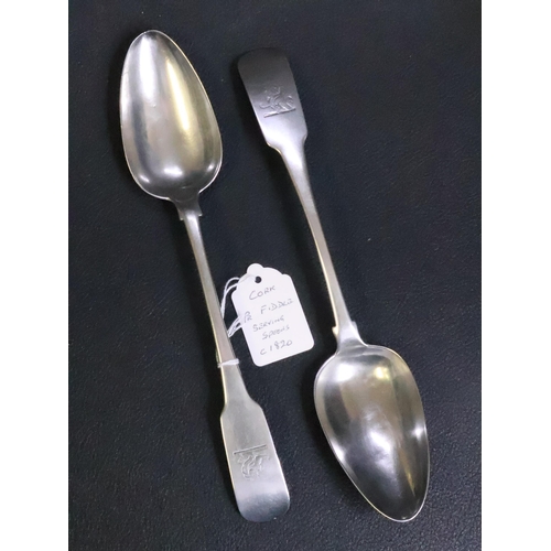 306 - Two Irish silver tablespoons, both marked Sterling of Cork circa 1800/1820 total weight approx. 139 ... 