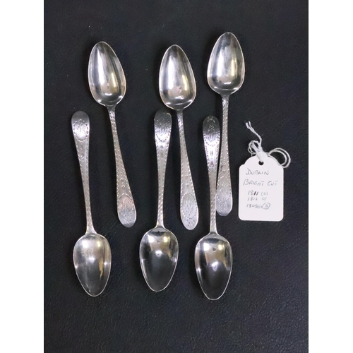 307 - Six Irish Silver Bright Cut Tablespoons Dublin 1811 (2) & 1812 (1) & circa 1808 (3) total weight app... 