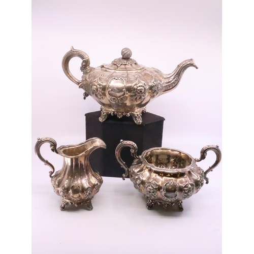 313 - An Irish silver three piece tea service Dublin 1848 By Richard Sawyer total weight approx. 1636 gram... 