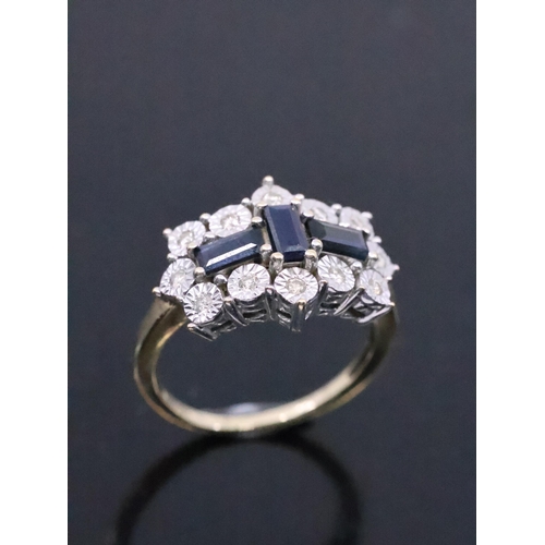 45 - A sapphire and diamond cluster ring set in 9ct gold finger size M