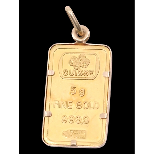 121 - A 5g fine gold ingot mounted in a pendant, total weight 6 grams