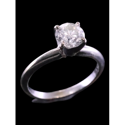 188 - A diamond solitaire ring set in 14kt gold with a GIA certificate which states it is 0.90cts , J colo... 