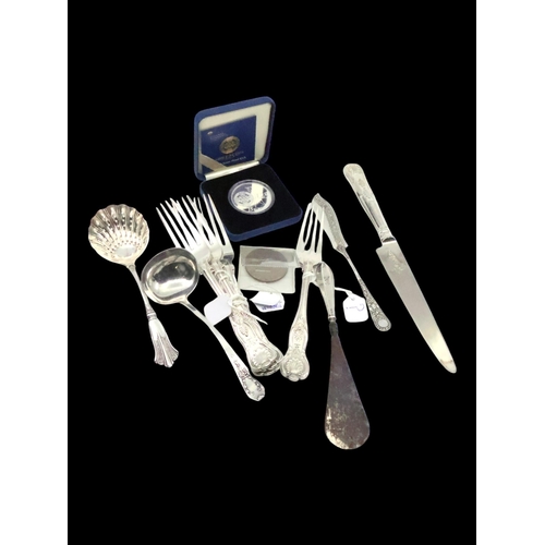 299 - A collection of silverplated ware and coins