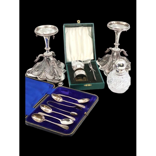 300 - A collection of silver (spoons approx. 70.7 grams) & silver lidded perfume bottle and silver plated ... 