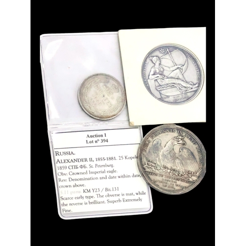 335 - Two Napoleonic coins and Russain coin