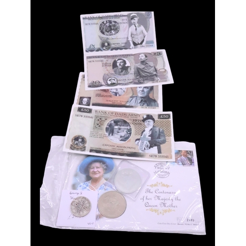 355 - A collection of coin and novelty notes