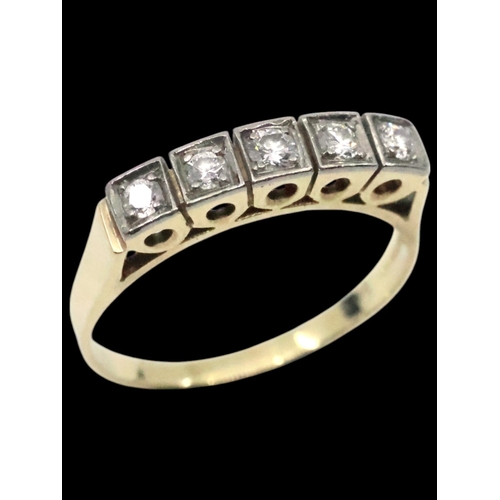 20 - A 14kt gold diamond five stone ring approx. 3 grams finger size N