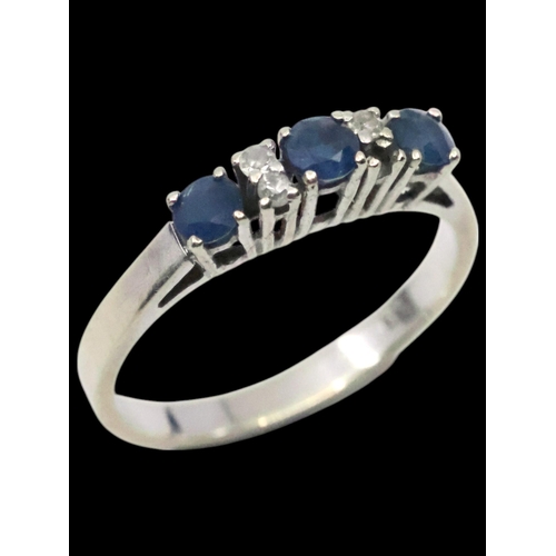 21 - A 14kt gold diamond and sapphire set ring (missing one diamond) approx. 2.3 grams finger size M