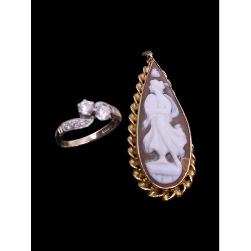 151 - A 9ct gold ring finger size N and a 9ct cameo pendant, total weight approx 9.9g