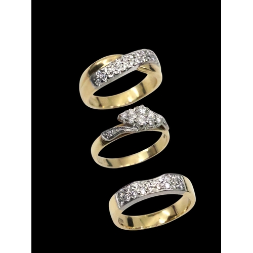 28 - A diamond ring with two diamond set band rings, all in 18ct gold, total weight approx. 13.8 grams fi... 