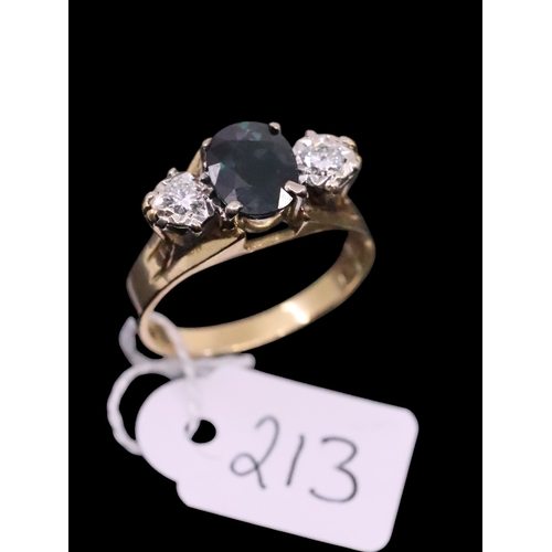 213 - An 18ct three stone diamond and sapphire ring approx. 7 grams finger size U