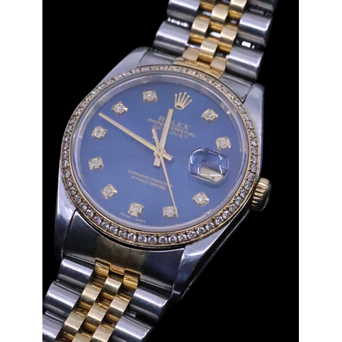 230 - A gents Rolex Oyster Perpetual watch (we note the bezel is set with lab grown diamonds)