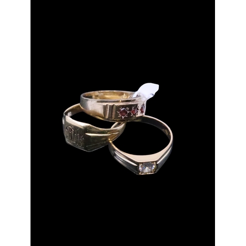 240 - Two 18ct gold rings and a 9ct gold ring, total weight approx. 16 grams