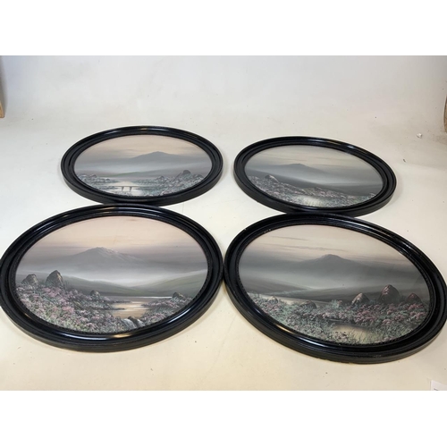 30 - A set of 4 oval framed and glazed gouache paintings of moorlands scenes.

W:57cm x H:47cm