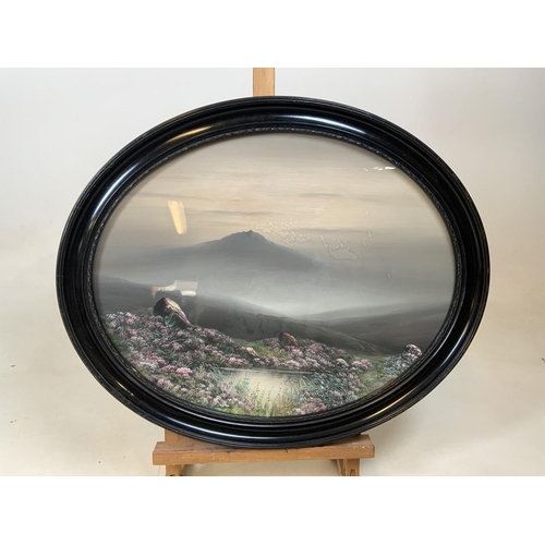 30 - A set of 4 oval framed and glazed gouache paintings of moorlands scenes.

W:57cm x H:47cm