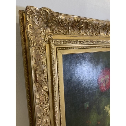 31 - A very large floral oil on canvas signed L.Martin lower left. In good quality modern gilt frame. W... 