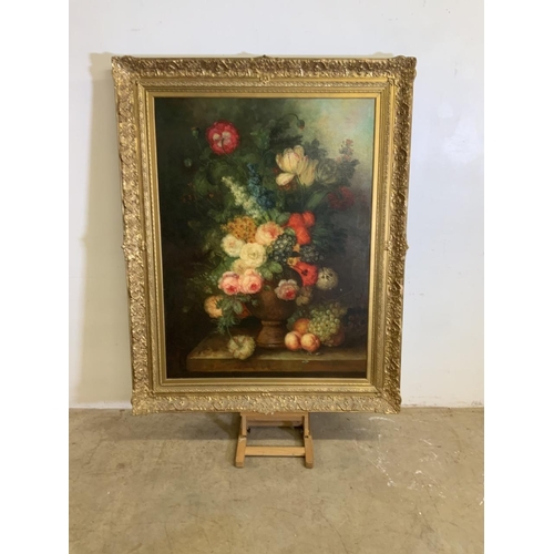 31 - A very large floral oil on canvas signed L.Martin lower left. In good quality modern gilt frame. W... 