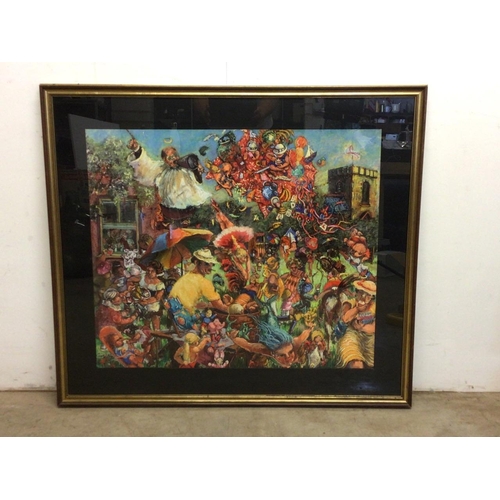 10 - Large framed pastel on board by Carolyn King. Features a busy village scene from the Lizard in the e... 