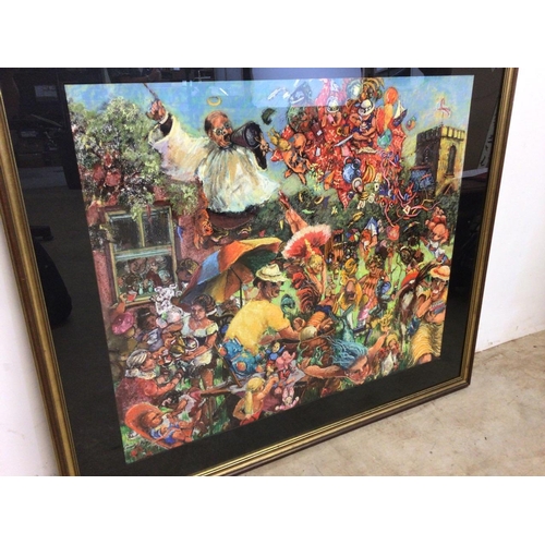 10 - Large framed pastel on board by Carolyn King. Features a busy village scene from the Lizard in the e... 