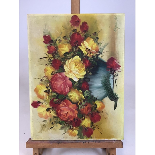 14 - Two original oil paintings on canvas, flowers/still life interest. Signed, but unknown artists. Fair... 