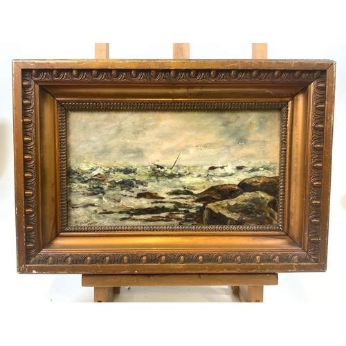 18 - Margaret Campbell Macpherson (1860-1931) Scottish-Canadian. Oil on canvas of rocky seas. Initialled ... 