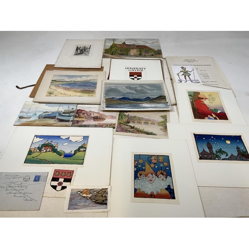 26 - A portfolio of original watercolours and coloured prints.