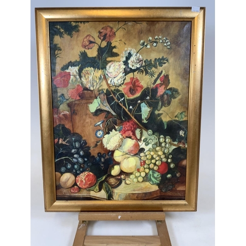 29 - A 20th  century oil  on canvas in gilt frame. Still life subject signed ROSNAK lower right. Size w... 