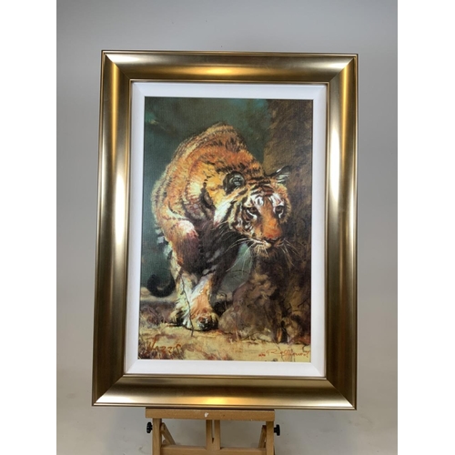 44 - A late 20th century print by Rolf Harris of a tiger. 

W:64cm x H:88cm