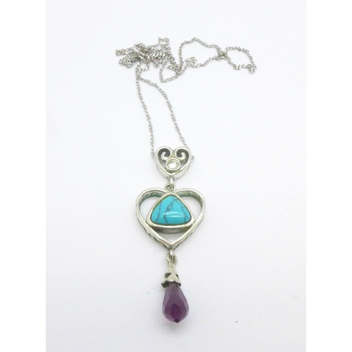 1072 - A 925 silver turquoise stone set pendant and chain