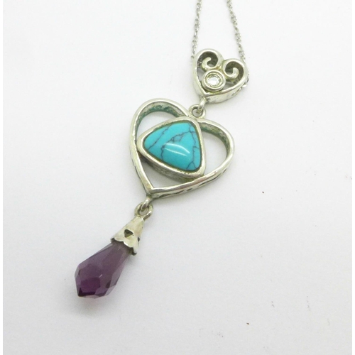 1072 - A 925 silver turquoise stone set pendant and chain