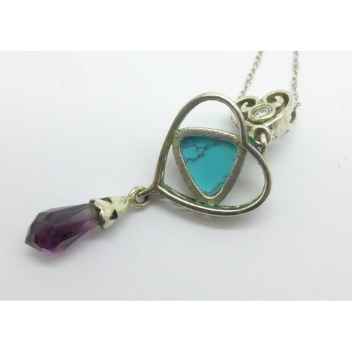 1072 - A 925 silver turquoise stone set pendant and chain