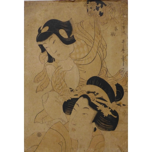 58 - Three Japanese prints and a tapestry